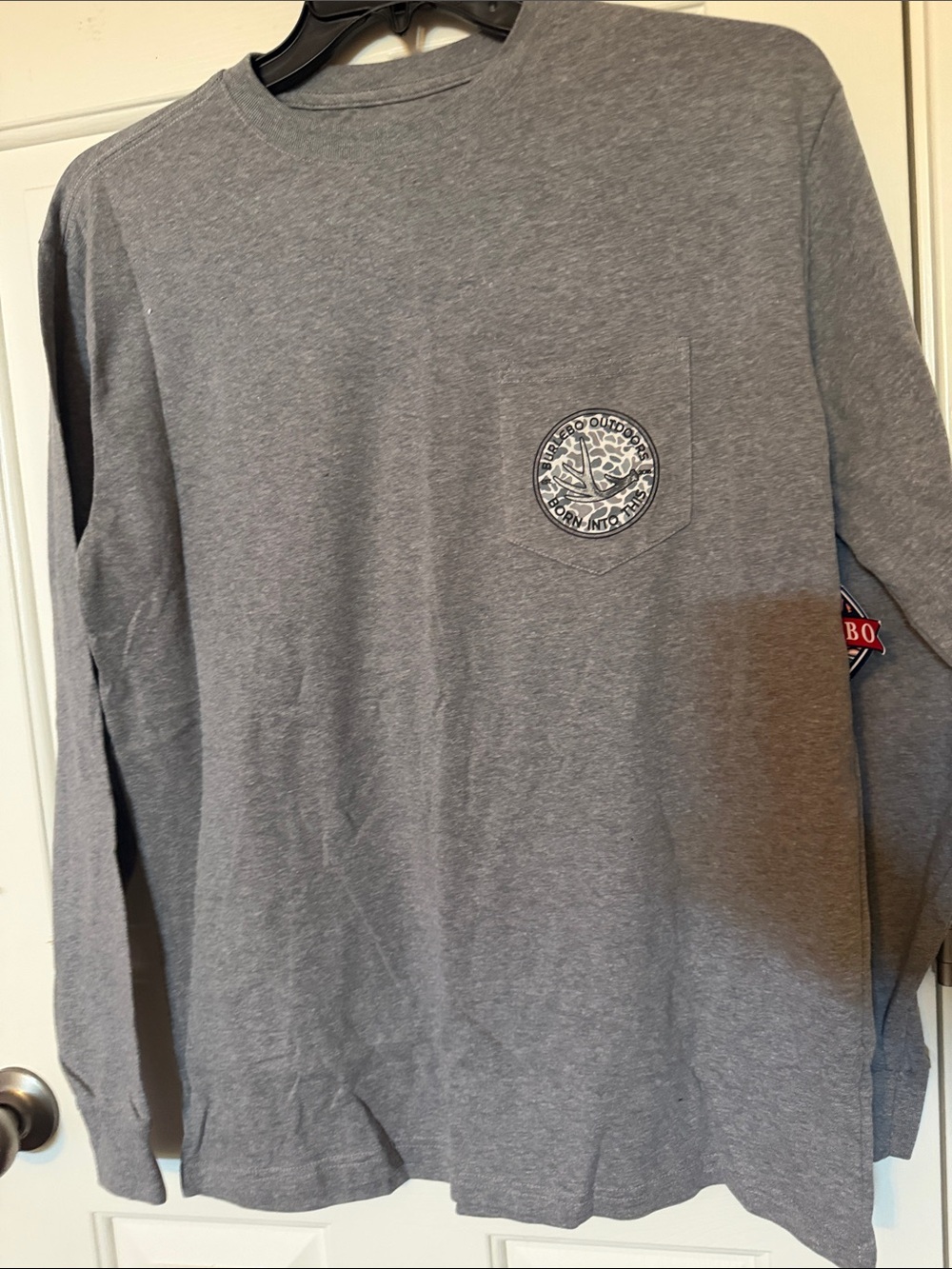 BURLEBO Gray Long Sleeve Pocket Tee with Logo Patch